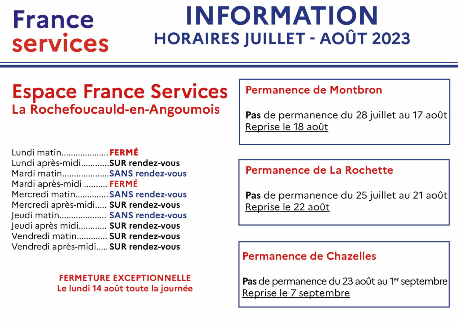 L’Espace France Services change ses horaires pour la période estivale